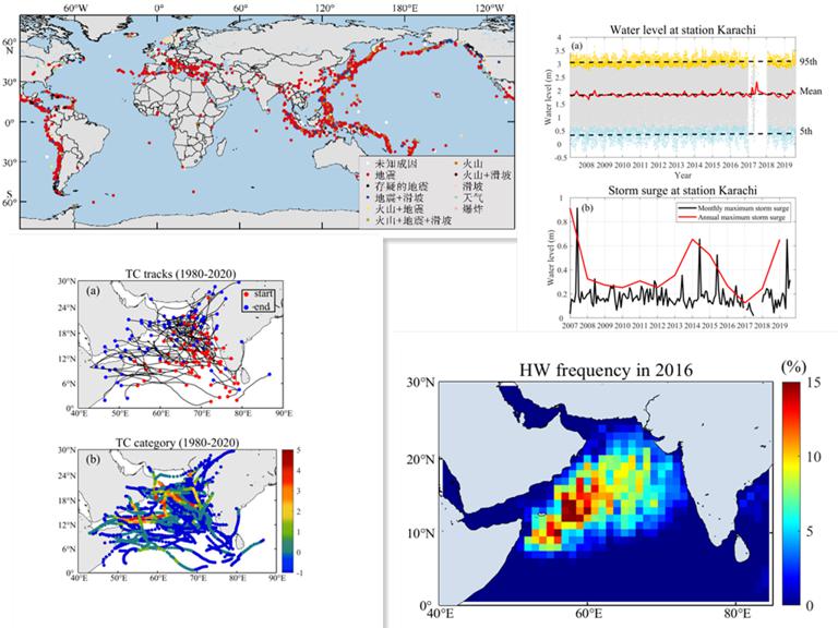 1998-2017年0.25º×0.25º巴基斯坦海域海啸、巨浪、台风和风暴潮分布图