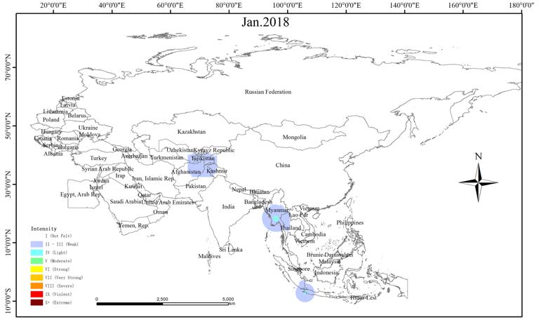 Spatio-temporal Distribution of Earthquake Disaster in the Belt and Road Area in 2018