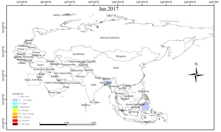 Spatio-temporal Distribution of Earthquake Disaster in the Belt and Road Area in 2017